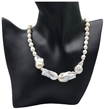 UVERLY Damen Halskette weiß Natur groß barocke Perlenkette Hochzeitsperlenkette Damen Statementkette (Size : 42cm)