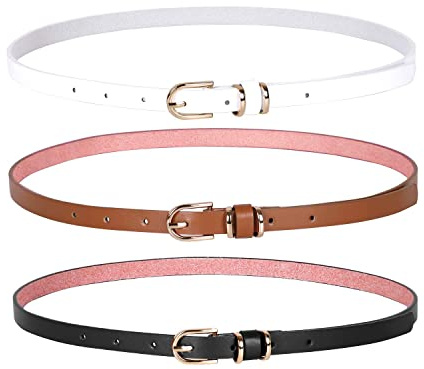 JasGood 3 Stück Damen Schmal Leder Gürtel PU, Extra Dünn Hüftgürtel, Gürtel Mehrfarbig Optional Stilvoll Taillengürtel für Jeans Kleid