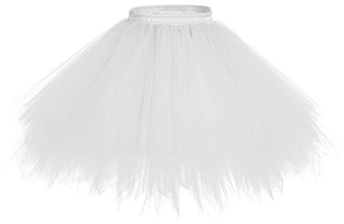 RULTA Damen Tutu Tüllrock 50er Vintage Ballettrock Multi-SchichtenVintage Tüllrock Petticoat Mehrfarbig Bubble Tanzkleid Rock Unterrock Tütü Kurz Ballett White L