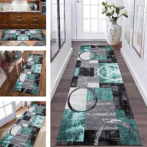 Küchenteppich Läufer Teppich Flur rutschfest Teppichmatten Küchenläufer 50X200CM Grau Türkis Schwarz Korridor Teppichläufer Waschbar Meterware Teppich Küchen Matte Wohnzimmer Schlafzimmer Esszimmer