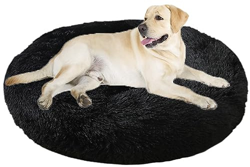 ZFEBHMY Hundesofa Katzenbett Donut,Waschbar Hundebett Rund Katzenbett Flauschig Donut Kuscheliges Hundekissen,für Kleine Große Hunde und Katzen-Black||Ø60cm/24in