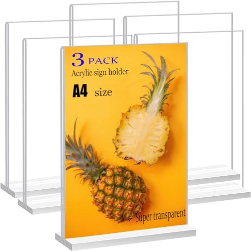 JIMITOP Acryl-Schilderhalter, A4-Größe, doppelseitig, transparent, Tischplatte für Hochzeitsmenü, Party-Dekoration, Bilderrahmen (3 Stück)