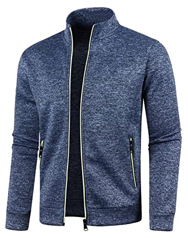 Veste de Survêtement Homme Avec Fermeture Éclair - Sans Capuche, Classique, Légère - Col Montant, Tricot Avec Poches - Sport, Loisirs, Softshell, Course