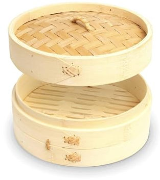 Luxe - Panier vapeur - 1 Couche - Ø26cm - Cuiseur vapeur en bambou - Panier vapeur bambou - Panier vapeur avec couvercle - Panier vapeur - Panier vapeur - Cuiseur vapeur - Dim Sum