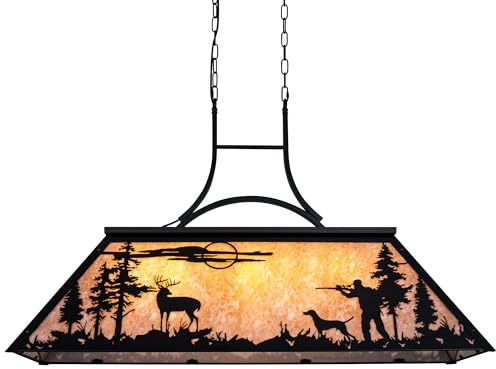 Wellmet Tiffany Pool Table Light, 3 Lights Rustic Deer Chandelier for Kitchen Island Cabin, Billiard Fixture Hanging Pendant Lamp for ' 8' 9' Table, Farmhouse Lighting or Country, Wild West Style