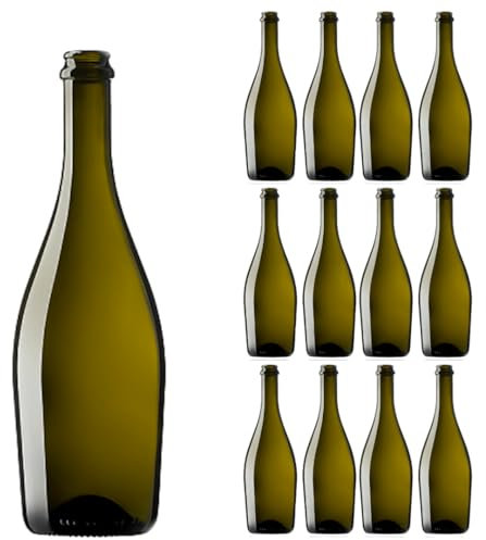 Firmadigaranzia srl 12 Pcs - Bouteille en verre vide pour vin mousseux et bière artisanale COLLIO de 750 ml | Bouteille en verre vide pour vin et bière artisanale avec prédisposition bouchon couronne