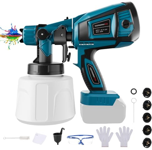Batteridriven färgspruta kompatibel med Makita 18 V batteri, batterifärgsprutsystem med 1 000 ml färgbehållare, 5 munstycken, 3 spraymönster, rengöringsborste, handskar och skyddsglasögon (utan