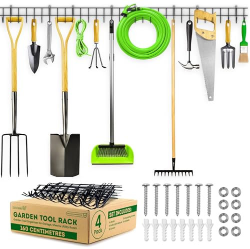 Wandhalterung Gartengeräte – 4er-Pack Wandhaken Garage für Schaufel, Schlauch und Besen – 160cm Robuster Wandhaken Garage, Schuppen und Hauswirtschaftsraum