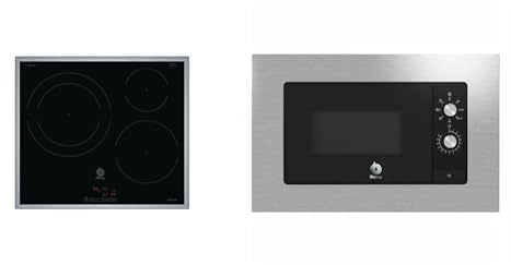 Balay 3EB865XR - Placa de inducción, marco de acero inoxidable, 3 zonas de cocción & 3CG6112X3 - Microondas Incorporado, mecánico, Encastrable con marco inox, 38 cm, 20 l, 5 F