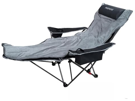 POEPORE Campingstuhl Faltbar mit Fußstütze 4-Fach Campingstühle Strandstuhl Liegestuhl für Erwachsene 120kg Klappbarer Angelstuhl mit Kühltasche Wattepad Kissen Getränkehalter Schwarz