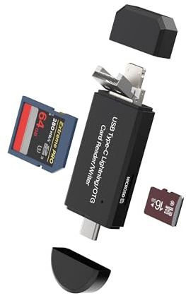 Lector de tarjetas SD para Apple (4 en 1) USB C Lightning Micro USB a Micro SD Card Reader 3.0 Cámara Memory TF Lector de tarjetas de memoria para iPad Pc MacBook Converter para iPhone 15 14 13 12 Pro