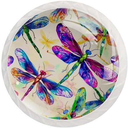 JAVENPROEQT Set di 12 pomelli rotondi in cristallo vintage a forma di libellula colorata, per cassettiera, armadio, armadio, con viti, decorazione per casa, ufficio, cameretta dei bambini