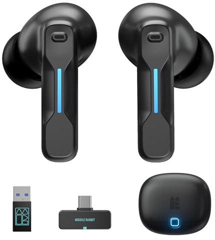 SW5 Auriculares inalámbricos para juegos con 5.4 Bluetooth y 2.4G Doogle, auriculares wireless IPX4 impermeable con mic AI, Cascos gaming con 20ms de baja latencia para PC Switch móvil ps5 ps4 VR