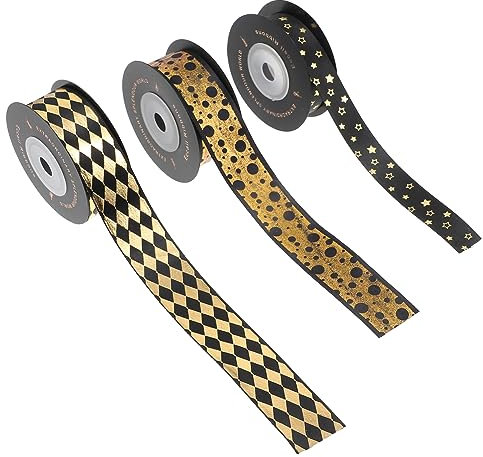 SEWOART 3rollen Geschenkband Schwarzes Polyesterband Verpackungsband Geschenkband Geschenksbänder Geschenkbänder