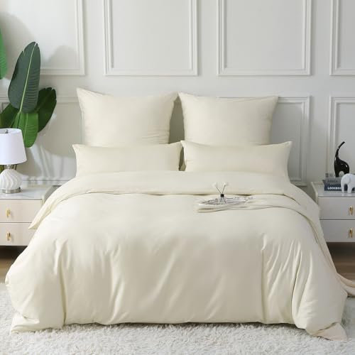 SOULFUL Satin Bettwäsche 135x200 Baumwolle,100% Langstapelige Baumwolle Seidig Luxus Bettzeug, ÖkoTex Zertifiziert & für Allergiker Geeignet, 1 Bettbezug 135x200 & 1 Kissenbezug 80x80,Beige