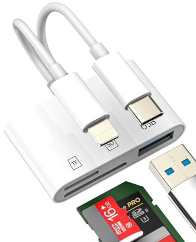 Adapter Kartenleser USB C und für Lightning für iPhone16 15 14 für iPad für Apple MacBook Pro SD Micro SD Card Reader Kamera Speicher TF USB OTG Fotografie Übertragung Kompatibel für Samsung