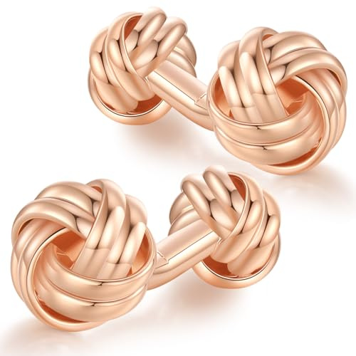 HONEY BEAR Knoten Twisted Manschettenknöpfe für Männer Hemd Hochzeit Geschäftsgeschenk (Shinny Rose Gold)