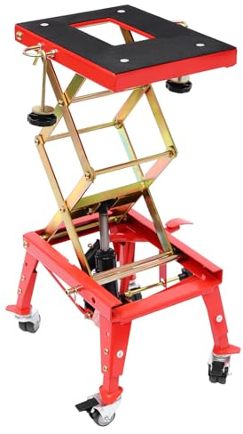 Kanbihao Elevador Moto, Mesa Elevadora Hidraulica Taller con 4 Ruedas Universales, Altura Ajustable (12 – 31,5 Pulgadas) Capacidad de 160kg para Motocicletas, vehículos Todo Terreno y Motos de Cross