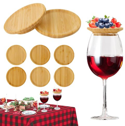 WnlahuWA 6 piezas de madera para copas de vino, decoración para copas de vino, decoración para copas de vino, decoración para copas de vino de madera, para postres, platos de entrantes