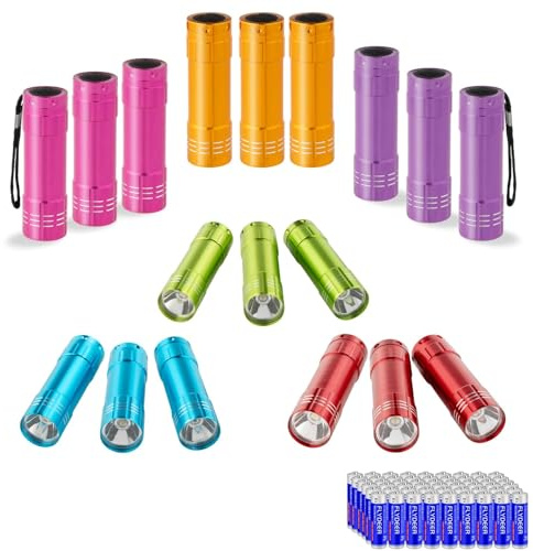 KunHe 18 Pack Party Favours Mini Small Aluminium LED Torch Bulk Lanyard for Kids Cheap Halloween Torches for Camping, Power Outage, Night Reading Gift