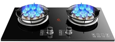 Fornello A Gas Con 2 Fuochi, Fornello A Gas Da 5,2 KW, Fornello Di Conversione Gas/GPL, Porta Pentole In Ghisa In Vetro Temperato, Dispositivo Di Protezione Contro Lo Spegnimento Accidentale(LPG)