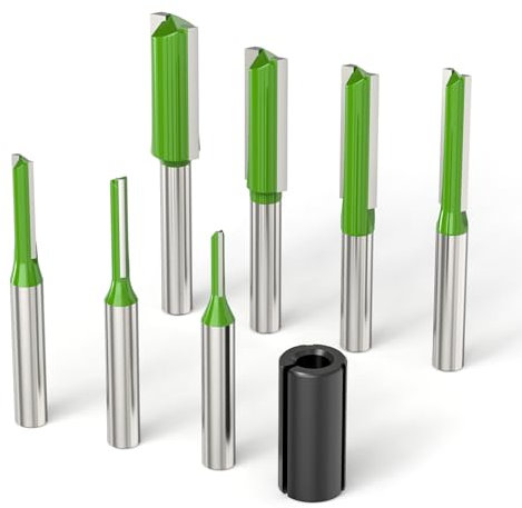MEANLIN 7PCS Straight Cut Router Bits Set 1/4 Inch Shank Straight Dado Router Bit Set, Double and Single Flute Milling Tool, Cutting Diameter: 1/8, 5/32, 3/16, 1/4, 5/16, 3/8, 15/32