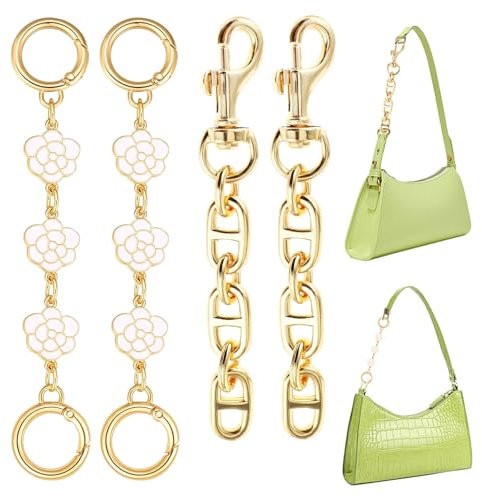 Luckwaii Taschenkette Gold Taschen Verlängerungsketten, 4 Stück Taschengurt Ketten Verlängerung Gold 12-15cm mit Drehbarer Augenschraube Ersatz Karabinerhaken für Taschen Crossbody Kettenverlängerung