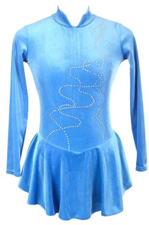 Yaaxinb Eiskunstlauf Kleid Mädchen Kürkleid Frauen Samt Langarm Gymnastik Turnanzug Leotard Tanzkleid Gir Ballet Tanz Tragen Outfit Rollkunstlaufkleid Wettbewerb Tanzkostüm,Blau,S