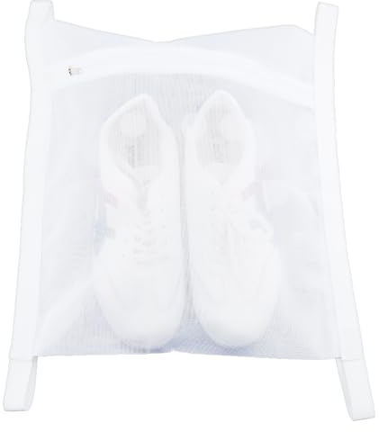 Hobbspring 1pc Shoe Mesh Laundry Bags Shoe Washer And Dryer Bag White Fine Honeycomb Mesh Shoe Bags with Zipper and Strap for Sneakers Clothing Machine Washing Dryer