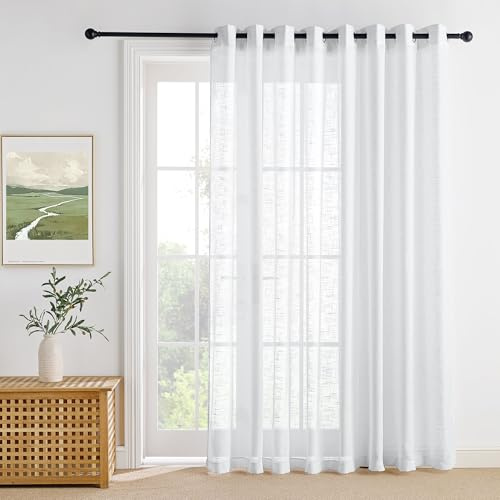 PONY DANCE Raumtrenner Vorhang Weiß Halbtransparent Leinenoptik Gardinen | 1er Set, H220 x B300cm, Luftig, Lichtdurchlässig, Sichtschutz, Modern, Ösenschal, für Schlafzimmer Wohnzimmer Kinderzimmer