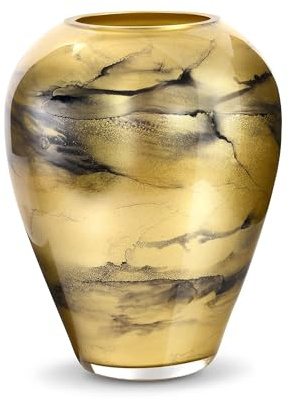 Terroso – Vase – Mundgeblasenes goldenes Glas – Luxuriöses Erscheinungsbild, Stilvoll & Elegant - 27 cm hoch - Marmoroptik – Blumenvase