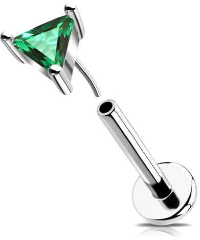 OUFER 16G Helix Piercing 316L-Chirurgenstahl Threadless Earring Transparente Grün Triangel CZ Conch Tragus Schmuck Knorpel Ohrpiercing Lip Stud für Frauen 6/8 mm