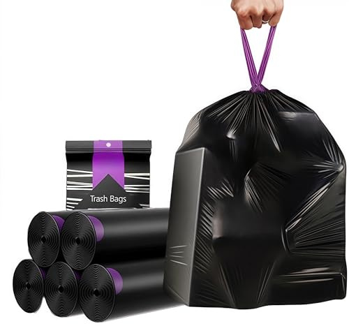 Bolsas de basura con cordón de 20 litros, bolsa de basura fuerte y segura, para bolsas de basura antigoteo para oficina, hogar, cocina, jardín (5 rollos, 100 unidades, 50 x 55 cm)