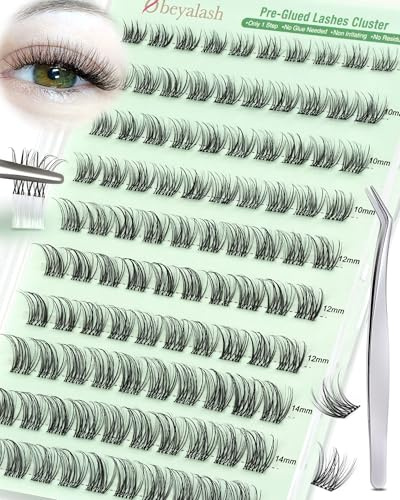 Obeyalash Cils Pré Collés Faux Cils Autoadhésif Look Naturels 8mm 10mm 12mm 14mm Sans Colle pour l'Extension Presser Lashes avec Pincettes (J06)