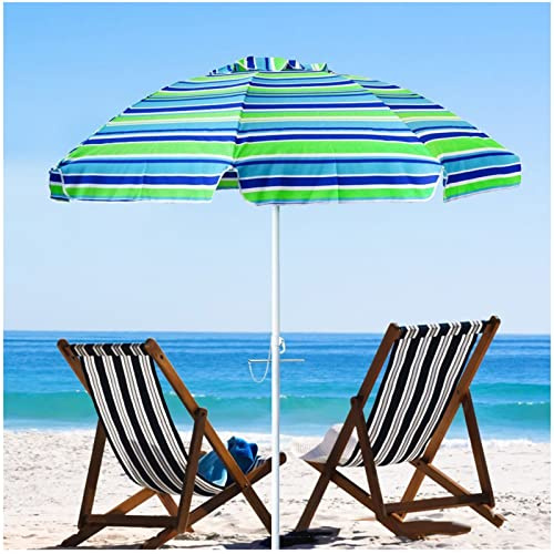 ApuaVireo&Co Sombrilla de Playa a Prueba de Viento de 200 cm, sombrilla de Patio a Rayas for Exteriores con inclinación y 8 Varillas, sombrilla Parasol con Bolsa