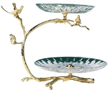 ATMRC Fruit Bowls Kitchen Counter Modern Light Luxury Glass Brass Fruit Plate Home Living Room Double Layer Fruit Basket Ornaments Farmhouse Vegetable