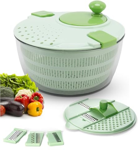 Salad Spinner, Fruit and Vegetable Washer, Spin and Dry Salad Greens, 4L Veggies Drainer Colander Plastic Bowl, Lettuce Spinner Fruit Drainer Salad Dryer (3-in-1)