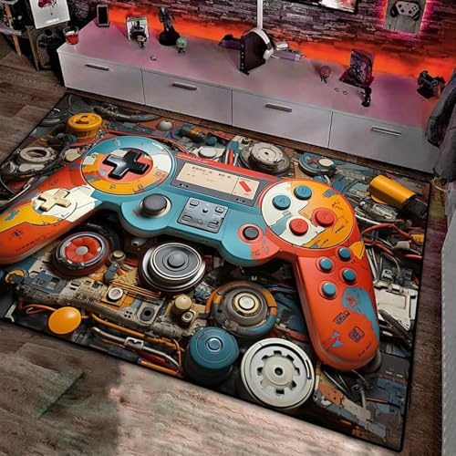 DLAYLQZG Alfombra de Juegos Estilo Mecánico Alfombra Gamer Antideslizante para Alfombra Mando Habitación Infantil, Salón, Sala de Juegos & Gaming Room | Diseño Gamepad (Retro,120x160cm)