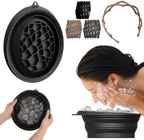 Bassin pliable en silicone pour bain de glace facial avec bac à glaçons intégré Bassin d'immersion à froid Bassin professionnel pour bain de glace Raffermit la peau, réduit les poches (Black)