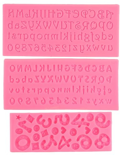 ZFKXGS 3 Stück Silikonform Buchstaben Zahlen Fondant Schokoladen Formen Buchstaben A Bis Z, 0 Bis 9 Silikonform Zahlen für Schokoladenform Geburtstagsparty Schmuckherstellung Anhänger (8 Stil, Rosa)