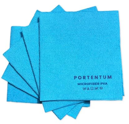 PORTENTUM Paño de Limpieza Microfibra PVA, Set de 5, Azul. Bayeta para Limpiar Cristales, Cocina, Baño, Hogar y Coche, Microfibra Absorbente, Ultra Suave, Lavable, Reutilizable, 38x35 cm