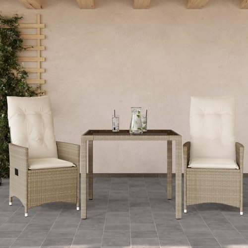 INLIFE 3-TLG. Bistro-Set mit Kissen Beige Poly Rattan,Möbel,Gartenmöbel,Gartenmöbel-Sets,32.8 KG,3276799