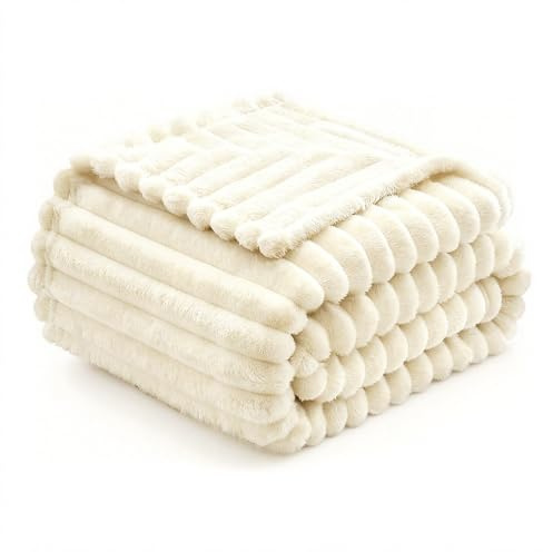 Ambesty Morbida Pile Peluche di Coniglio, 150 x 200 cm Coperta Bianca Morbida, Divano Coperta Fluffy di Alta Qualità, per Camera da Letto Viaggi, Regali per Familiari e Amici