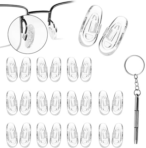 12 Paar Nasenpads Brille, Brillen Nasenpads Silikon, Nasenpads zum Einstecken Rutschfeste, Nasenpads Brille zum Stecken, Brillenpads Weiche Silikon Transparent Ersatzteile