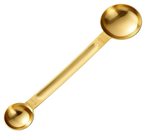 Double Sided Measuring Spoon Stainless Steel Coffee Scoop Teaspoon Measuring Spoon 1 Tsp (5ml) & 1 Tbsp (15ml) Dual-Measure Long-Handle Spoons Coffee Measurings Spoons (Gold)