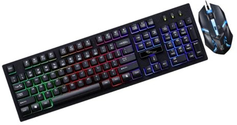 Clavier et Souris de Jeu Filaires USB 104 Touches 1 Set Noir | Toucher Mécanique, Éclairage Lumineux, Plastique Résistant, Design sans Conflit, Usage Maison et Café