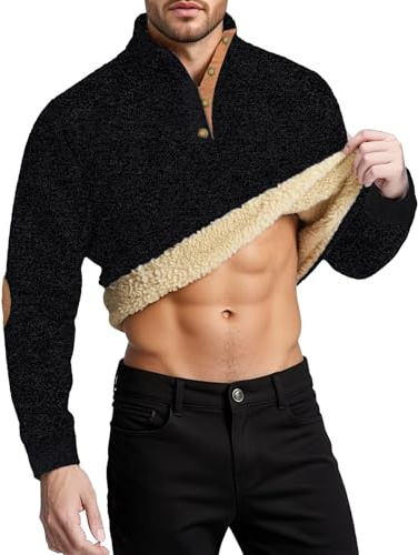 Celanisai Jersey de forro polar para hombre, forro polar, con cremallera, cálido, cuello alto, jersey de invierno, suéter de lana monocolor, jersey de felpa