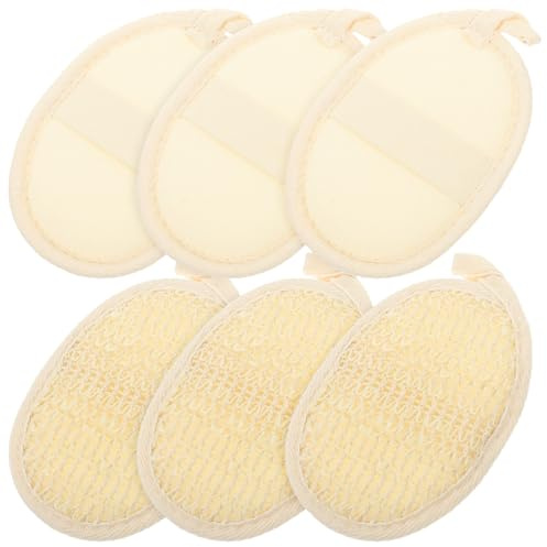 FONDOTIN 6 Stück Luffa Peeling Schwämme Oval mit Trageband Natürlicher Luffa Schwammpad für Sanfte Hautreinigung und Kindergeeignet Massage Durchblutungsförderung Langlebig und Hygienisch