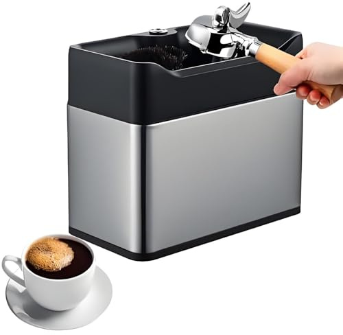 GLBMXDD Nettoyeur de Porte-Filtre à café électrique, Nettoyeur de poignée de Marc de café, têtes de Brosse Doubles, Rotation 300/min, pour cafés domestiques ou commerciaux Silver