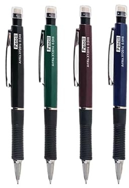 Janrax Pack of 4 0.7mm Pen Style Mechanical Pencils With Eraser – Smooth Writing, Anti-Slip Grip, Random Colours